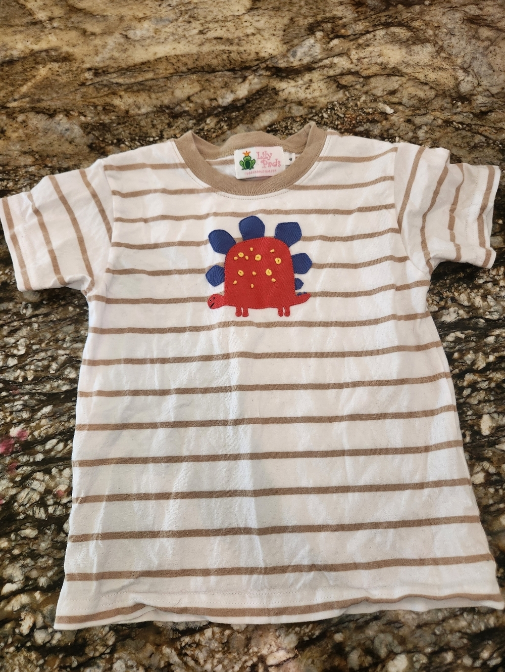 Lily Pads Cream & Tan Striped Short-Sleeve Tee with Red Dino